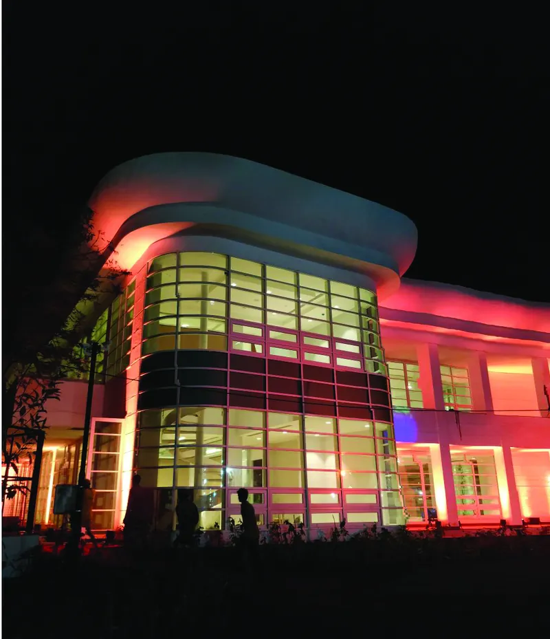 The Imaginarium illuminated at night